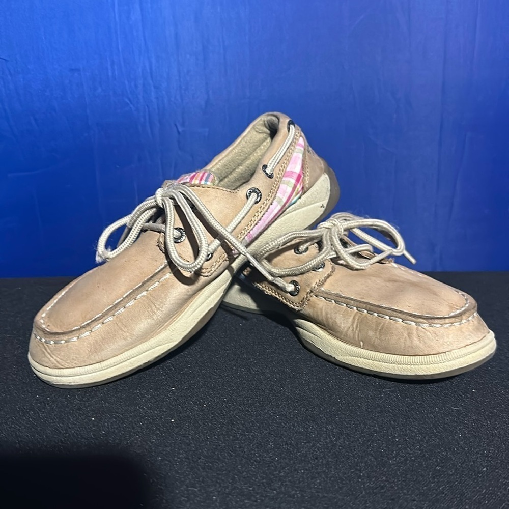 SPERRY TOPSIDER Girls Intrepid Boat Shoes Tan Brown Leather Size 13.5